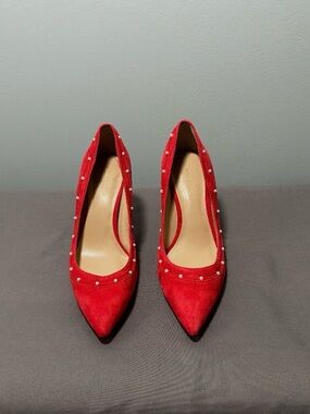 Ann Taylor Red Pointed-Toe Suede Pumps